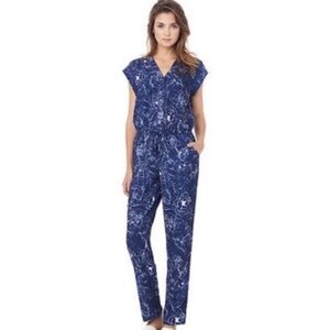 Sam Edelman Jumpsuit Size 2 Blue White Floral Cap Sleeve Pockets